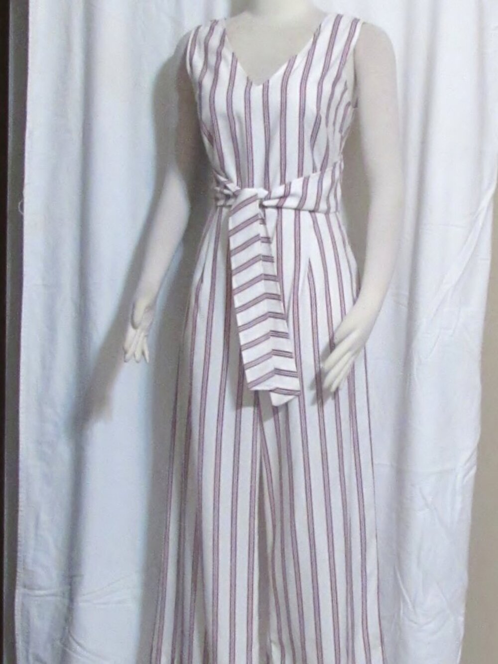 New Womens Ladies MADISON Red White Blue Striped Crop Pant Jumpsuit S Orig $149